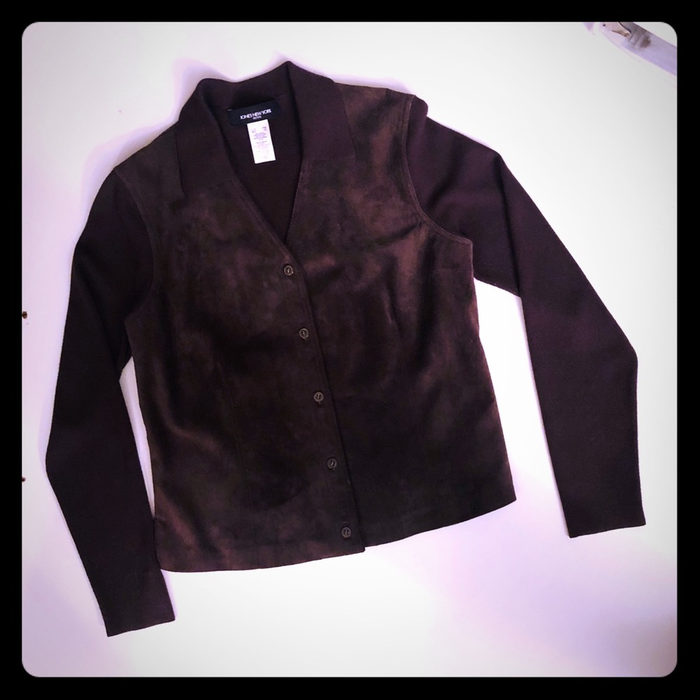 JONES NEW YORK Brown Leather Coat